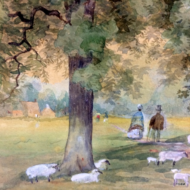 A watercolour depicting country scene showing sheep and trees 65 x 44cm - Image 2 of 5