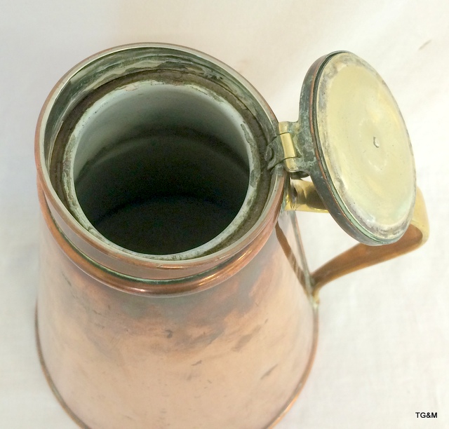 A copper lidded water jug with ceramic liner marked W.A.S Benson 25cm high - Image 2 of 4