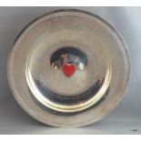 Silver Armada dish with enamel heart to the centre with inscription for the Variety Club