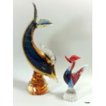 2 Murano glass items to include cockerel and dolphin tallest 50cm high