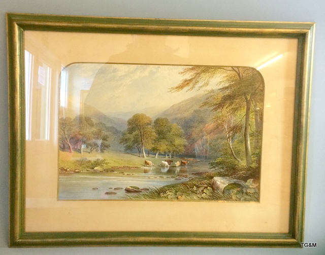 A watercolour of a highland cattle scene signed CJ Buckley 1859 60 x 45