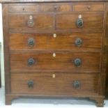 Flame mahogany chest of drawers 2/3 on bracket feet with 3 small jewellery drawers and ivory