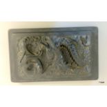 Chinese hardstone ink cover carved with enamelled dragons. 5 x 22 x 13cm