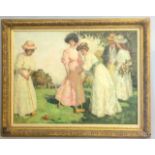 A Gilt framed Oil on Canvas of ladies playing croquet. 95 x 122 cm