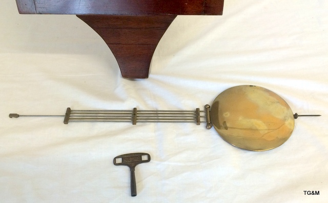 A mahogany pendulum clock with key - Image 2 of 6