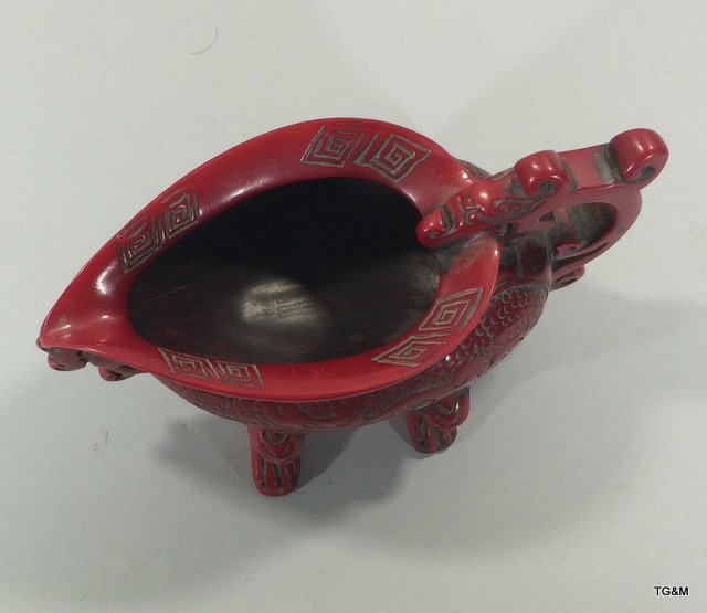 Chinese ceremonial red coral style cup - Image 2 of 4