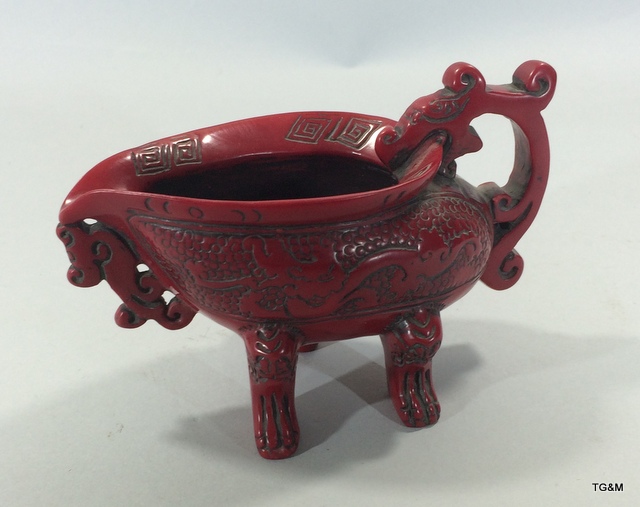 Chinese ceremonial red coral style cup