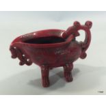 Chinese ceremonial red coral style cup