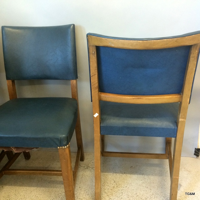 A set of 8 dining chairs with blue Rexine covers - Image 3 of 3