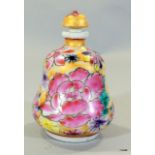 Chinese over painted perfume bottle with character marks to the base