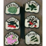 6 x cast iron vegetable signs