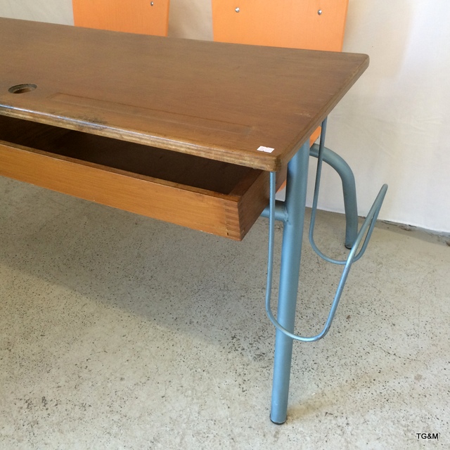 A Vintage French Two Seater School Desk - Image 2 of 7