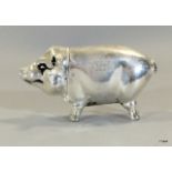 Silver plated vesta case in the shape of a pig