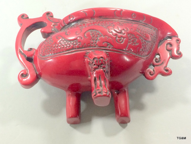 Chinese ceremonial red coral style cup - Image 4 of 4