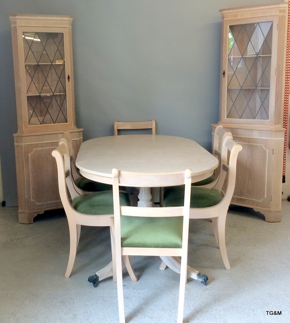 limed Oak dining room suite with 6 chairs and 2 corner units