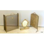 2 x fireguard's and bronze cast table mirror