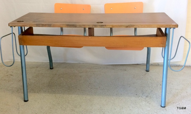 A Vintage French Two Seater School Desk