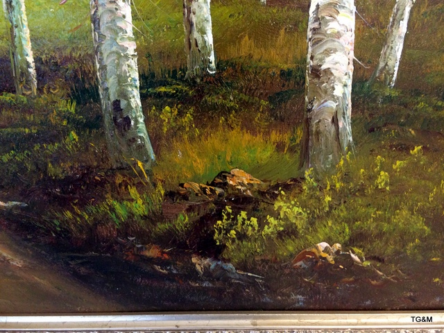 An oil on canvas of a woodland scene signed Stanely Lee Cafieri 105 x 80cm - Image 4 of 9