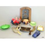 Art Nouveau crumb brush and bread board with other miscellaneous china