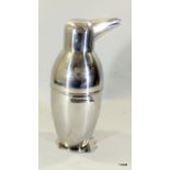 Silver plated cocktail shaker in the shape of a penguin