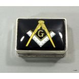 Silver and enamel Masonic pill box