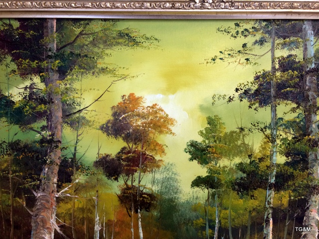 An oil on canvas of a woodland scene signed Stanely Lee Cafieri 105 x 80cm - Image 3 of 9