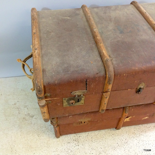 A pair of wood bound travelling trunks - Image 2 of 3