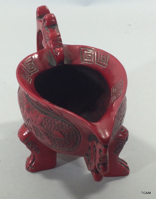 Chinese ceremonial red coral style cup - Image 3 of 4