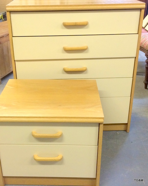 A chest of drawers and a 2 drawer bedside cupboard