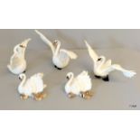 A set of 5 Leonardo collection swans c1990's