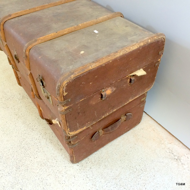 A pair of wood bound travelling trunks - Image 3 of 3