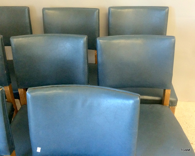 A set of 8 dining chairs with blue Rexine covers - Image 2 of 3