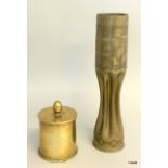 A WW1 trench art tobacco jar with lid made from two British 18 pounder shell cases 10cms diameter by