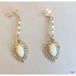 A pair of silver marcasite and opal Art Deco style drop earrings