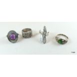 4 Silver Mixed Stone Rings