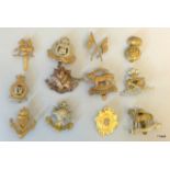 An assortment of 12 military cap badges