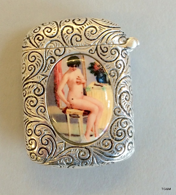 A silver plated vesta case with nude images - Image 2 of 4