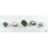 5 Silver Mixed Stone Rings