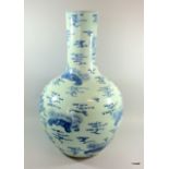 A large Chinese Blue & White Bottle Neck Vase