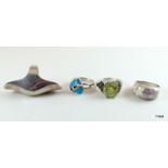 4 Silver Mixed Stone Rings