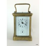 Striking repeating large size carriage alarm clock with brass case and handle in working order