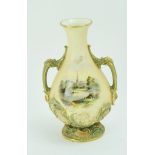 Royal Worcester vase with hand painted scene of a cathedral. 22cm high