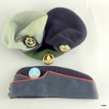 Three military Berets and a Side Cap all with badges