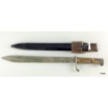 A German model 1898/05 1st pattern Butcher Bayonet in its steel scabbard and leather frog. 36.5cms