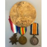 A WW1 Memorial Plaque named to William John Price and an associated WW1 medal trio named to T31918