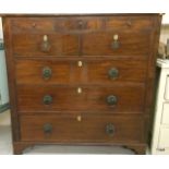 Flame mahogany chest of drawers 2/3 on bracket feet with 3 small jewellery drawers and ivory