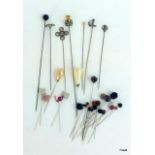 A mixed collection of ladies hat pins to include gold & silver