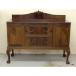 Mahogany sideboard on ball and claw feet 2 drawers and 2 side cupboards 120 x 130 x 55cm