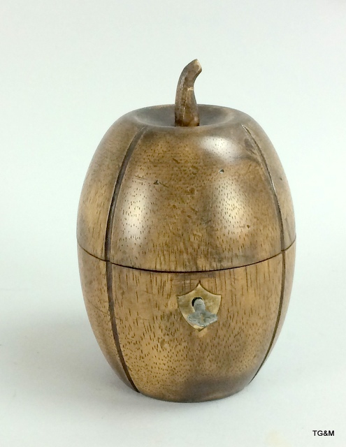 a melon shaped fruitwood tea caddy