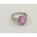 9ct white gold ladies pink topaz ring size N